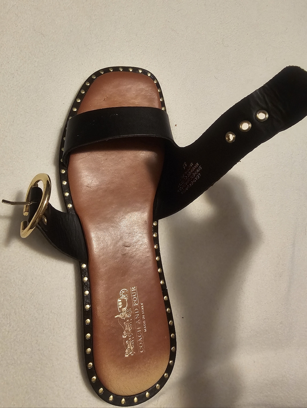 COACH AND FOUR Black Slide Womens Sandals with Gold Accents. SIZE 8.5 - Picture 11 of 14